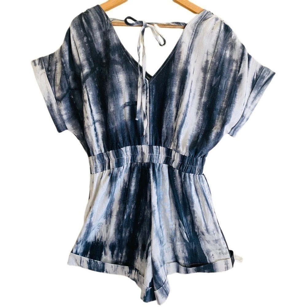 EE:SOME Cotton Linen Blend Tie-Dye Romper Size S NWT Vacation Beach Bohemian - Picture 5 of 9